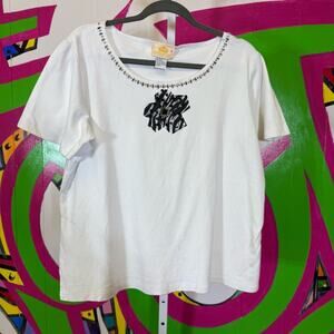 Morgan Cole, White Beaded Embellished Women's Top. Size Large. Good used cond!